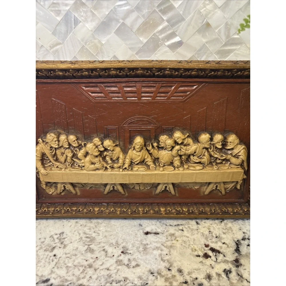 Vintage DaVinci's Last Supper resin plaque Jesus Christianity Judas ~Please Read